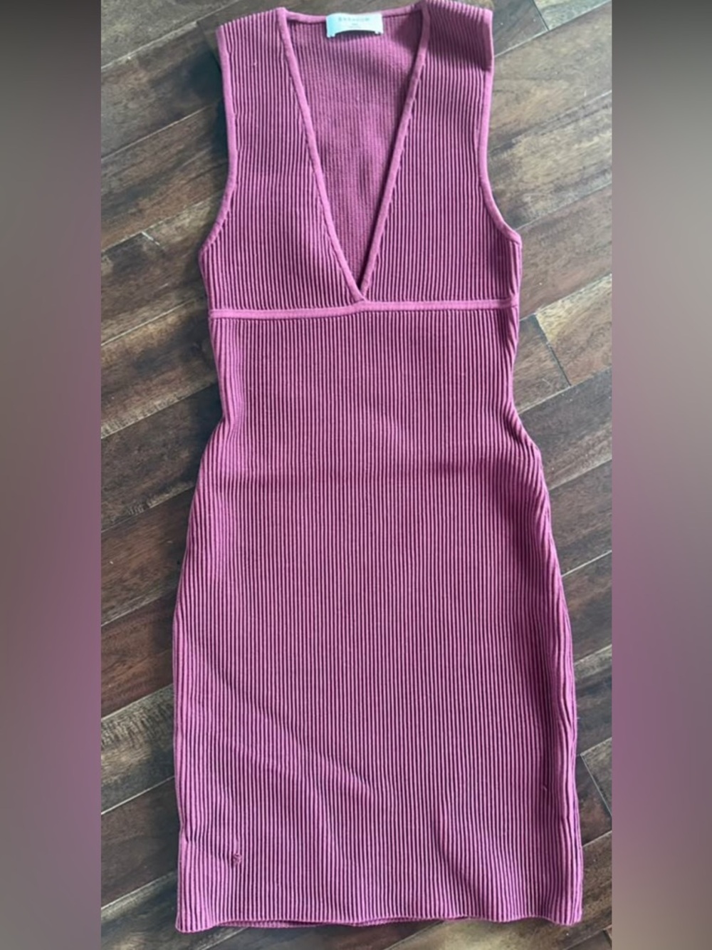 Wilfred Ribbed Deep V Mini Dress - Dusty Rose
